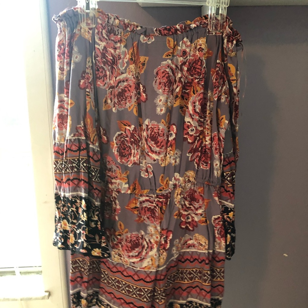 Purple/floral print off the shoulder romper
